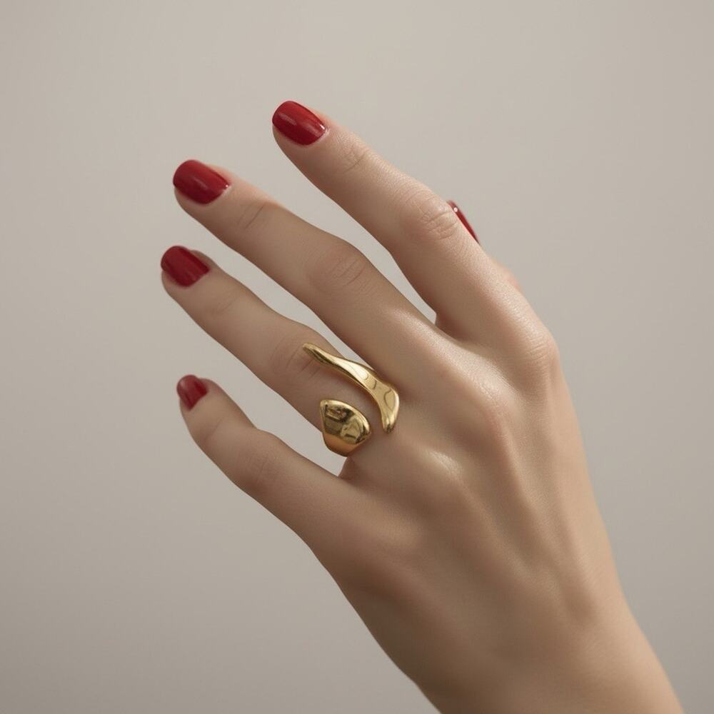 Abstract Ring Sz 6 Gold Gold Open Boho Size Molten Statement Wrap Retro CZ Y2K